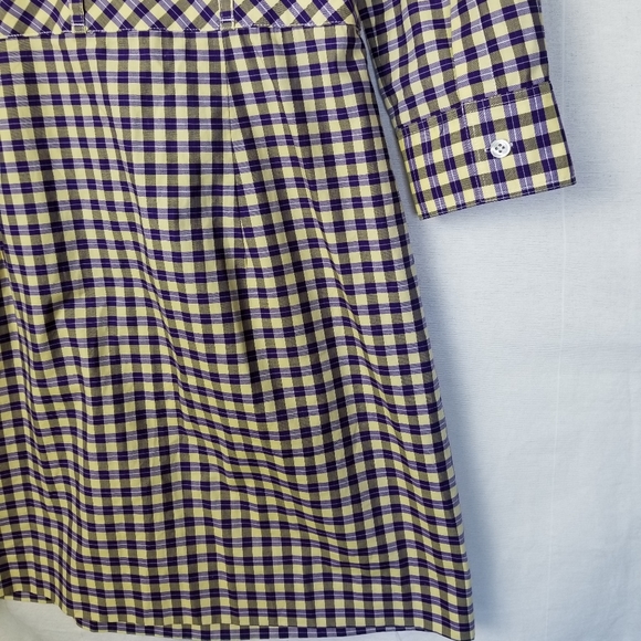 Theory Lidiya Purple Yellow Check Cotton Long Sleeve Shirt Dress Size 6 - Picture 12 of 14